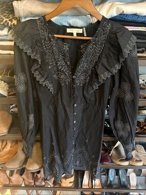Black Embroidered Ruffle Front Women’s dress Loveschack fancy. I used this dress